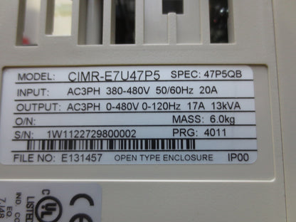 YASKAWA CIMR-E7U47P5 VARIABLE FREQUENCY DRIVE, 10HP - FOR PARTS or NOT WORKING1