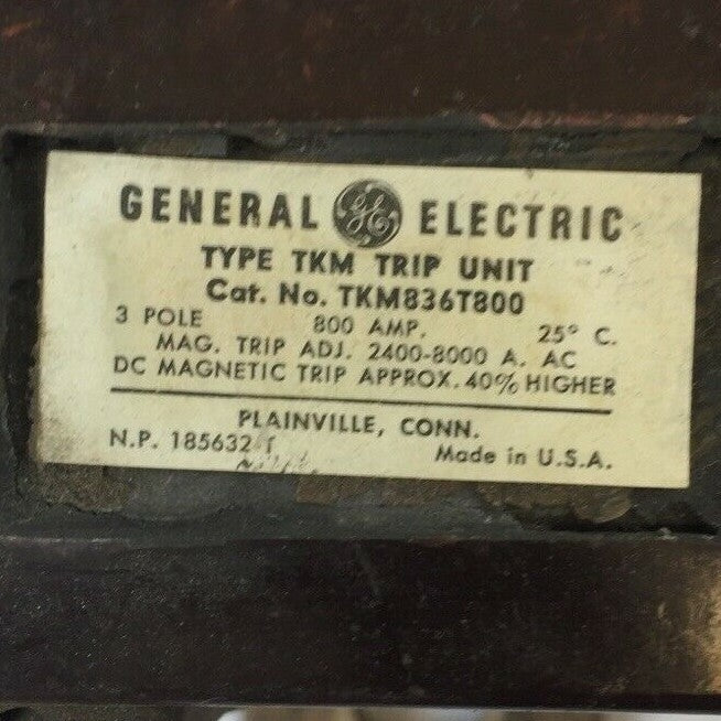 GE TKM836T800 TRIP UNIT 800 AMP 3 POLE MAG TRIP ADJ 2400-8000A1