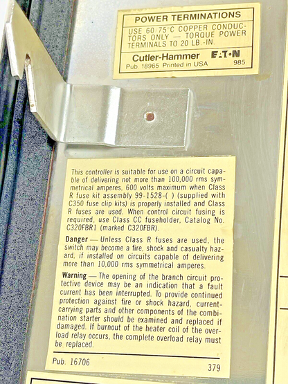 CUTLER HAMMER - A30CWA0 A2- COMBINATION MOTOR STARTER WITH MOTOR CIRCUIT SWITCH4