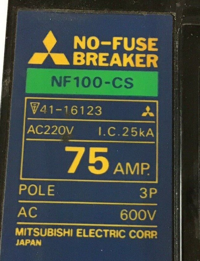 MITSUBISHI NF11-CS 75AMP NO-FUSE  CIRCUIT BREAKER 600VAC 3POLE1