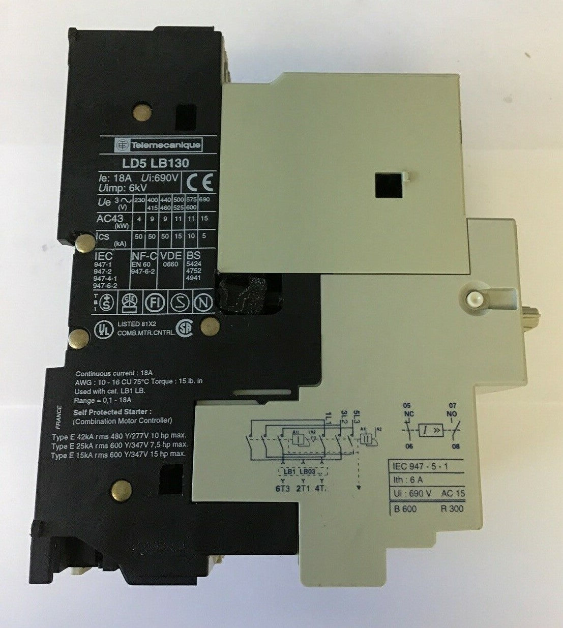 TELEMECANIQUE LD5 LB130 REVERSING MANUAL STARTER 18A 690V 1