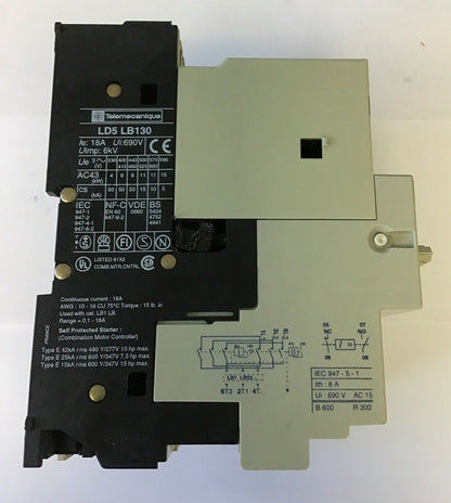 TELEMECANIQUE LD5 LB130 REVERSING MANUAL STARTER 18A 690V 1