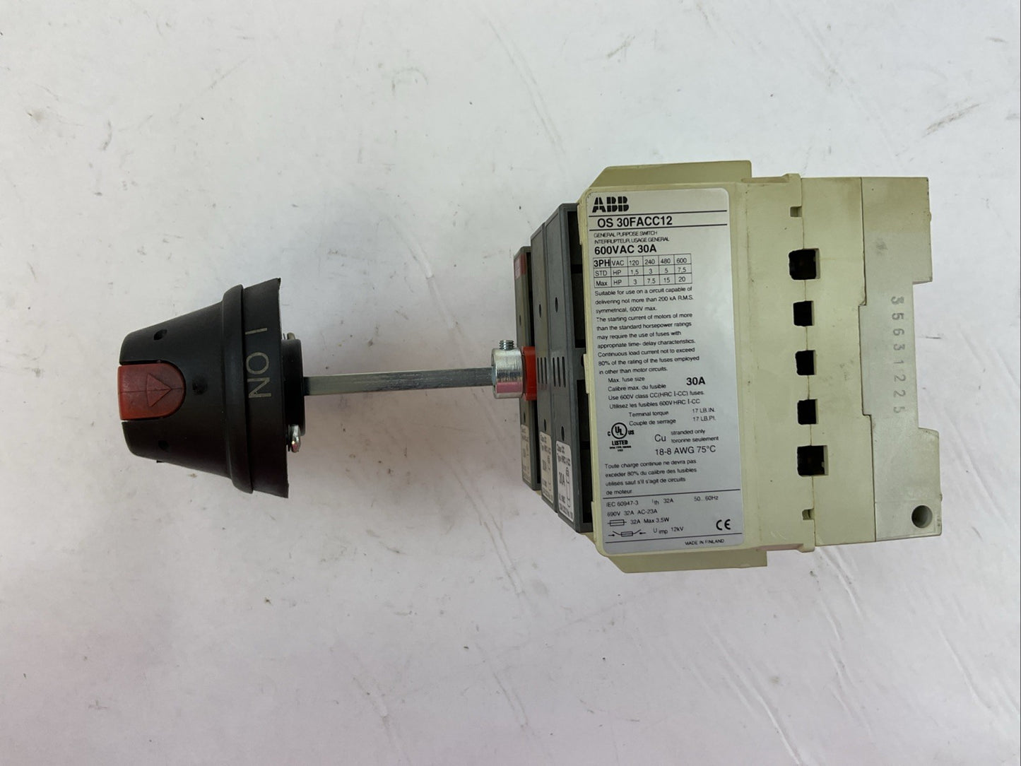 ABB OS 30FACC12 DISCONNECT SWITCH 600VAC 30A 3PH 20HP2