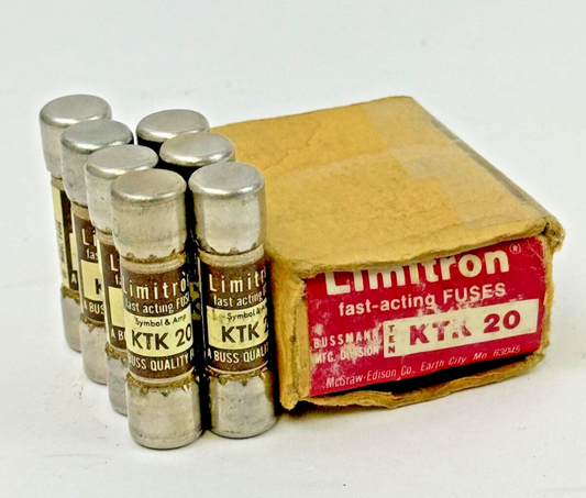 EATON/ BUSSMANN *BOX OF 7* - KTK20 - LIMITRON FAST-ACTING FUSES - 600 VAC/ 20 A0