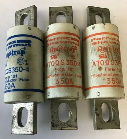 FERRAZ SHAWMUT A70QS350-A AMP TRAP FUSE FORM101 350A 700VAC/DC***LOTOF3***0