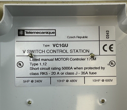TELEMECANIQUE VC1GU V SWITCH CONTROL STATION 10HP 600V 24VDC9