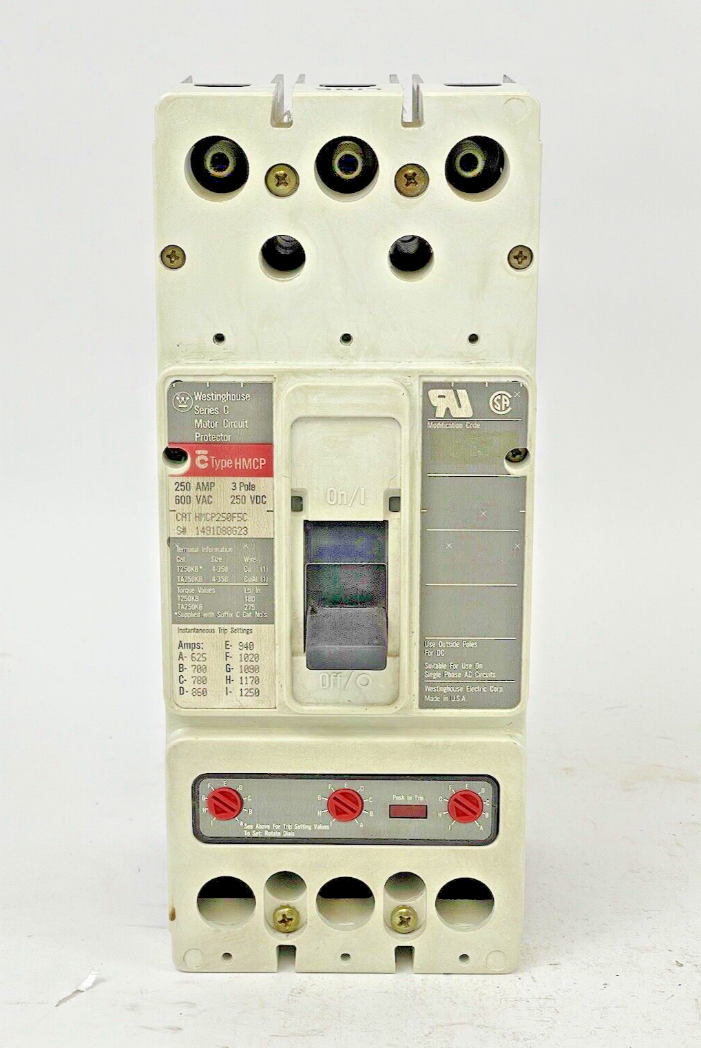 WESTINGHOUSE -HMCP250F5C - MOTOR CIRCUIT PROTECTOR - SER C, 250A, 3 POLE, 600VAC0