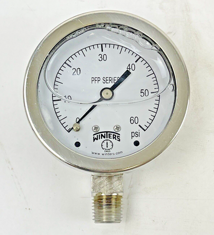 WINTERS - PFP823R1 - PRESSURE GAUGE - 2.5" DIAMETER, 1/4" NPT BTM, 0-60 PSI2