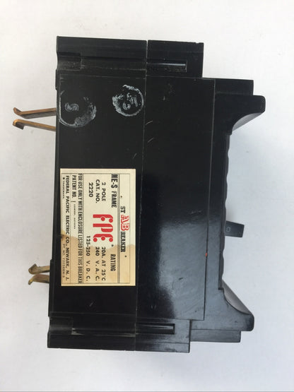 FPE 2220 CIRCUIT BREAKER NE-S FRAME 2POLE 20A 240VAC 125-250VDC FEDERAL PACIFIC4
