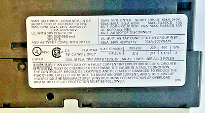 SIEMENS 3RV1021-1CA10 MOTOR CONTROL 1.8-2.5A4