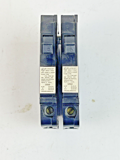 CROUSE-HINDS *BOX OF 10 PAIRS* - MH15 - 1 POLE, 15 A, 240 VAC CIRCUIT BREAKER2