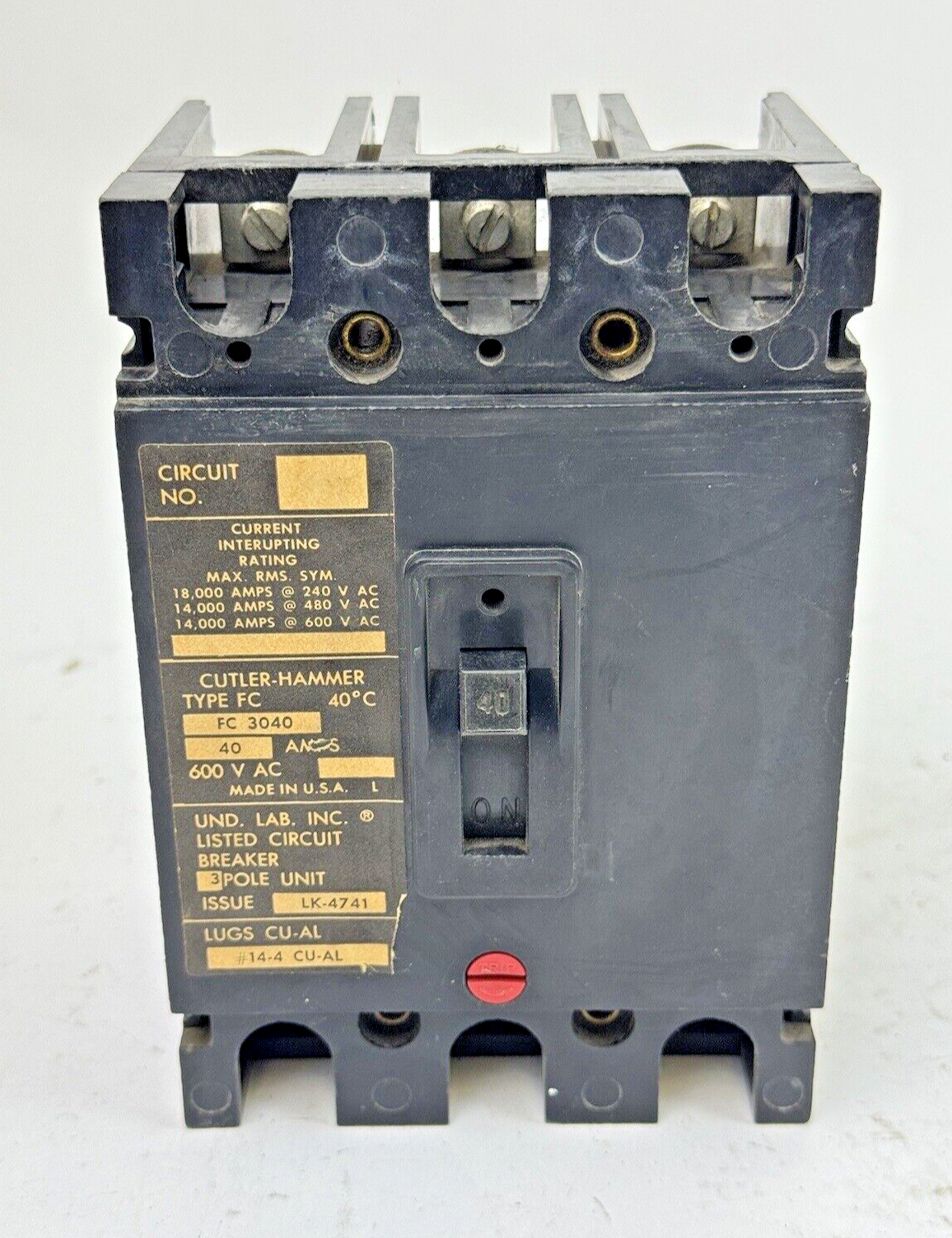 CUTLER-HAMMER - FC3040 - CIRCUIT BREAKER - 40A/ 600 VAC/ 3 POLE1