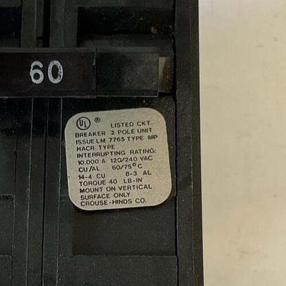 CROUSE-HINDS MP260 2POLE 60A CIRCUIT BREAKER 120/240VAC1