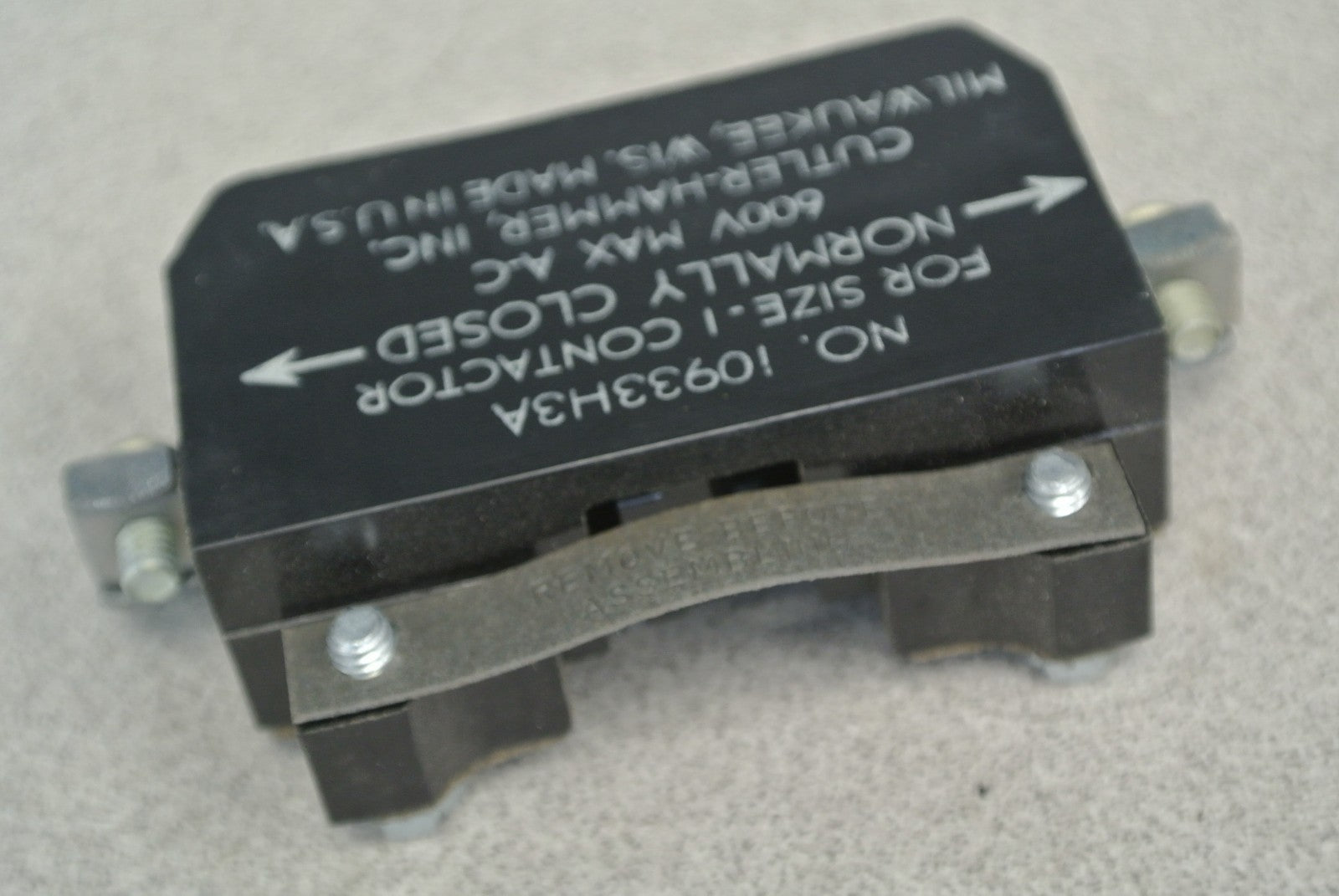 CUTLER-HAMMER 10933H3A AUXILIARY CONTACT / ELECTRICAL INTERLOCK / N.C. / SIZE 12