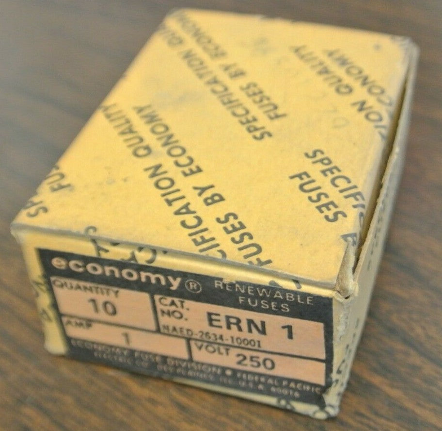 BOX of 10 / ECONOMY ERN1 RENEWABLE FUSE / 1A / 250V / NEW SURPLUS / ERN 14