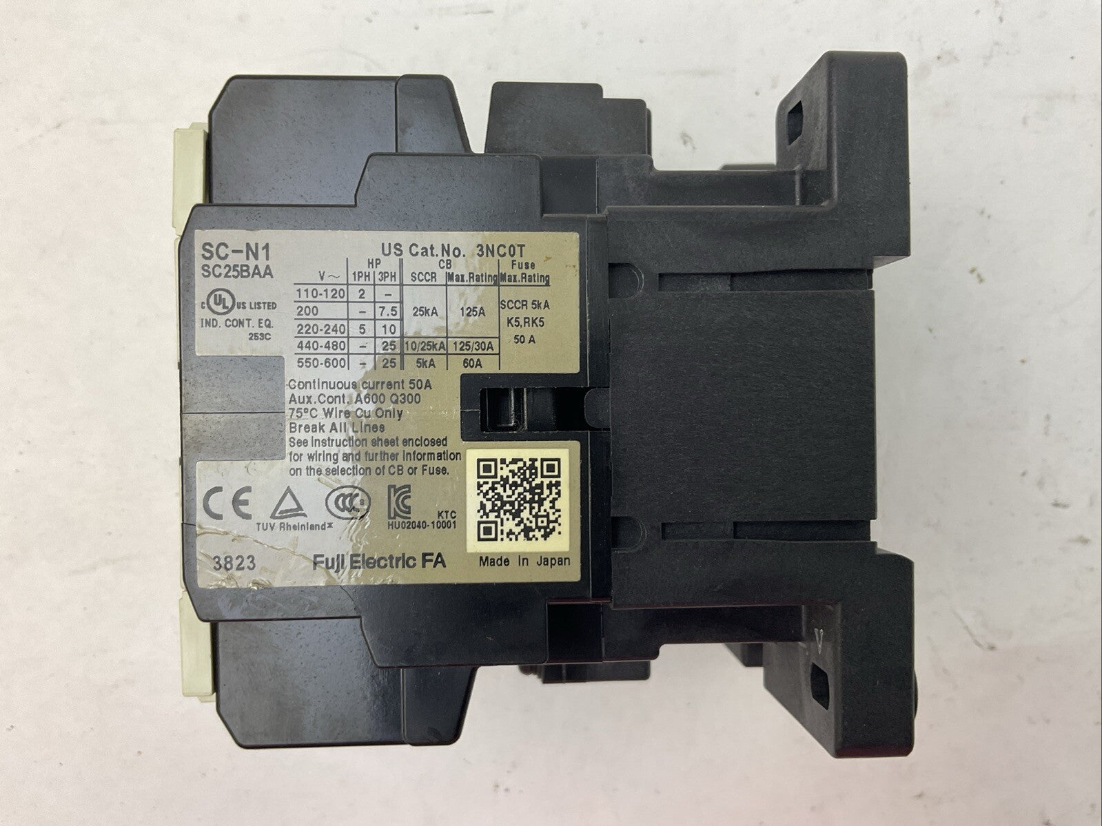 FUJI SC-N1 SC25BAA CONTACTOR 3NC0T 600VAC 3PH 25HP COIL 220-240V 60HZ1