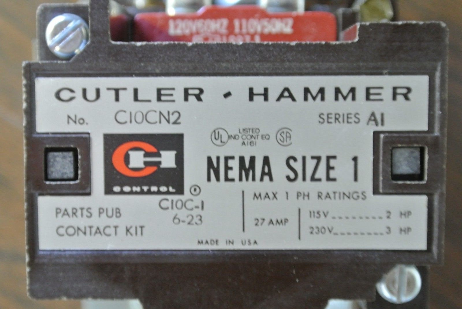 CUTLER-HAMMER C10CN2A MAGNETIC CONTACTOR 120V COIL SIZE 1 -  2P NEW SURPLUS1
