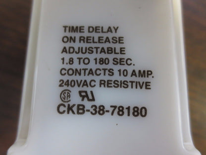 POTTER & BRUMFIELD CKB-38-78180 TIME DELAY RELAY 1.8 to 180 SEC 10A, 240VAC 1