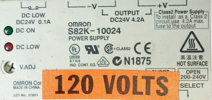 OMRON S82K-10024 POWER SUPPLY S82K10024, DC24V 0.1A OUTPUT: DC24V 4.2A3