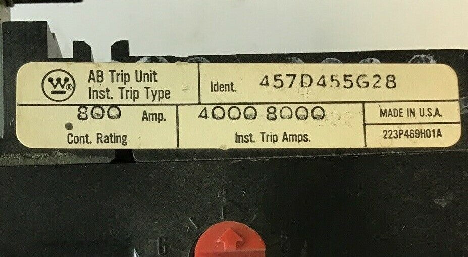 WESTINGHOUSE AB TRIP UNIT 457D455G28 800A 1