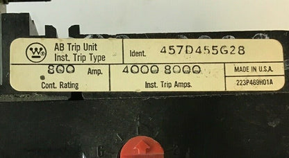 WESTINGHOUSE AB TRIP UNIT 457D455G28 800A 1