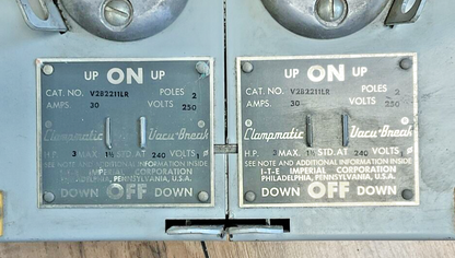 ITE V2B2211LR CLAMPMATIC VACU-BREAK PANELBOARD SWITCH 30A 250V 2POLE 3HP1