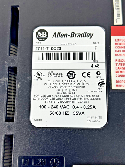 ALLEN-BRADLEY - 2711-T10C20 SER. F/ FRN 4.48 - PANELVIEW 1000 ASSEMBLED TERM3