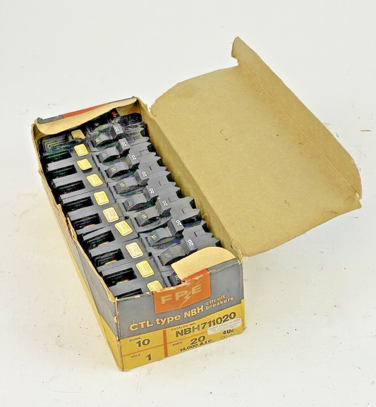 FEDERAL PACIFIC *BOX OF 10* CTL TYPE NBH 20A, 1 POLE CIRCUIT BREAKERS0