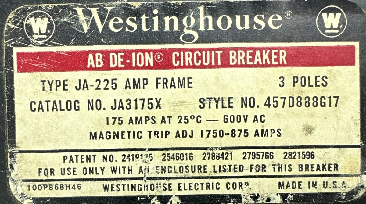 ITE JA3175X CIRCUIT BREAKER 175A 3POLE 600VAC1