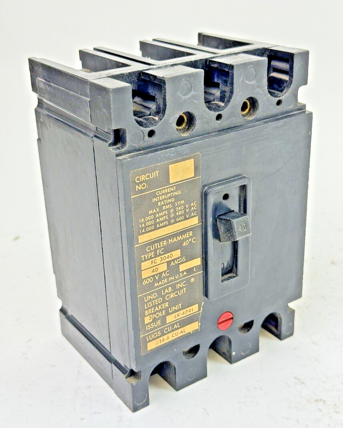 CUTLER-HAMMER - FC3040 - CIRCUIT BREAKER - 40A/ 600 VAC/ 3 POLE0