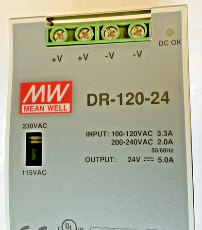 MEAN WELL DR-120-24 POWER SUPPLY 120/240VAC 24VDC 5.0A1