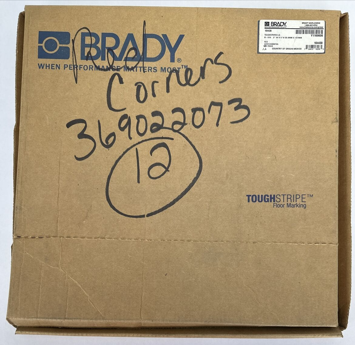 BRADY 104430 B-514 RED TOUGHSTRIPE Ls 2" W X 5" H 50.8MM X 127MM (12 TOTAL Ls)0