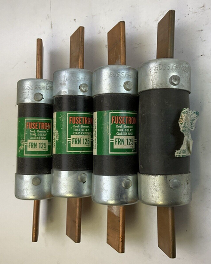 FUSETRON FRN125 DUAL ELEMENT TIME DEALY FUSE 125AMP 250VAC (LOT OF 4)0