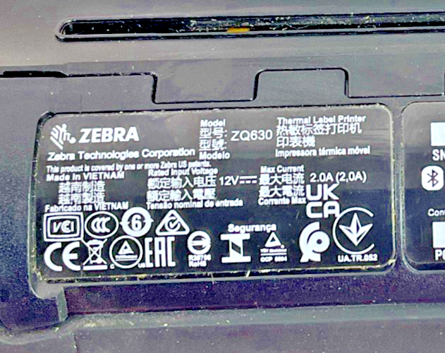 ZEBRA ZQ630 THERMAL LABEL PRINTER 12VDC ZQ63-AUWA000-001