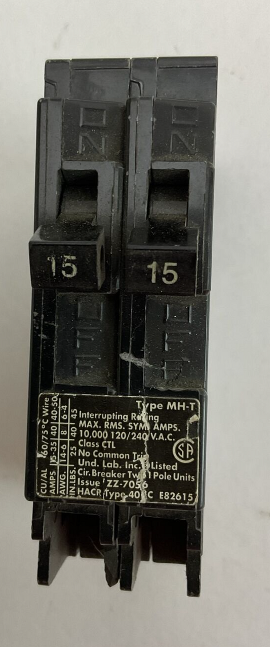 MURRAY MP1515 TWIN 1POLE 15/15AMP 120/240VAC TYPE MH-T CIRCUIT BREAKER0