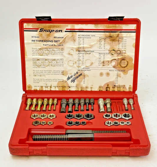 SNAP-ON - RTD40 - RETHREADING SET - MISSING NC 3/8, 7/16 TAP, NF 1/4 DIE, 1 FILE0
