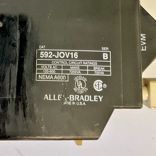 ALLEN BRADLEY 592-JOV16 OVERLOAD RELAY SER.B 600VAC W/ W47 HEATERS3