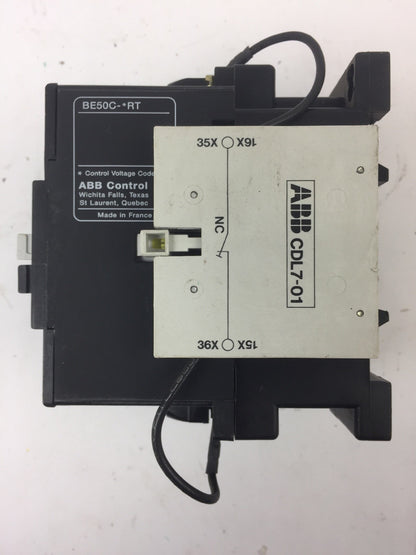 ABB BE50 CONTACTOR 600V 65A 3 POLE COIL 24VDC WITH CA L7 & CD L7 AUXILIARY CONTA6