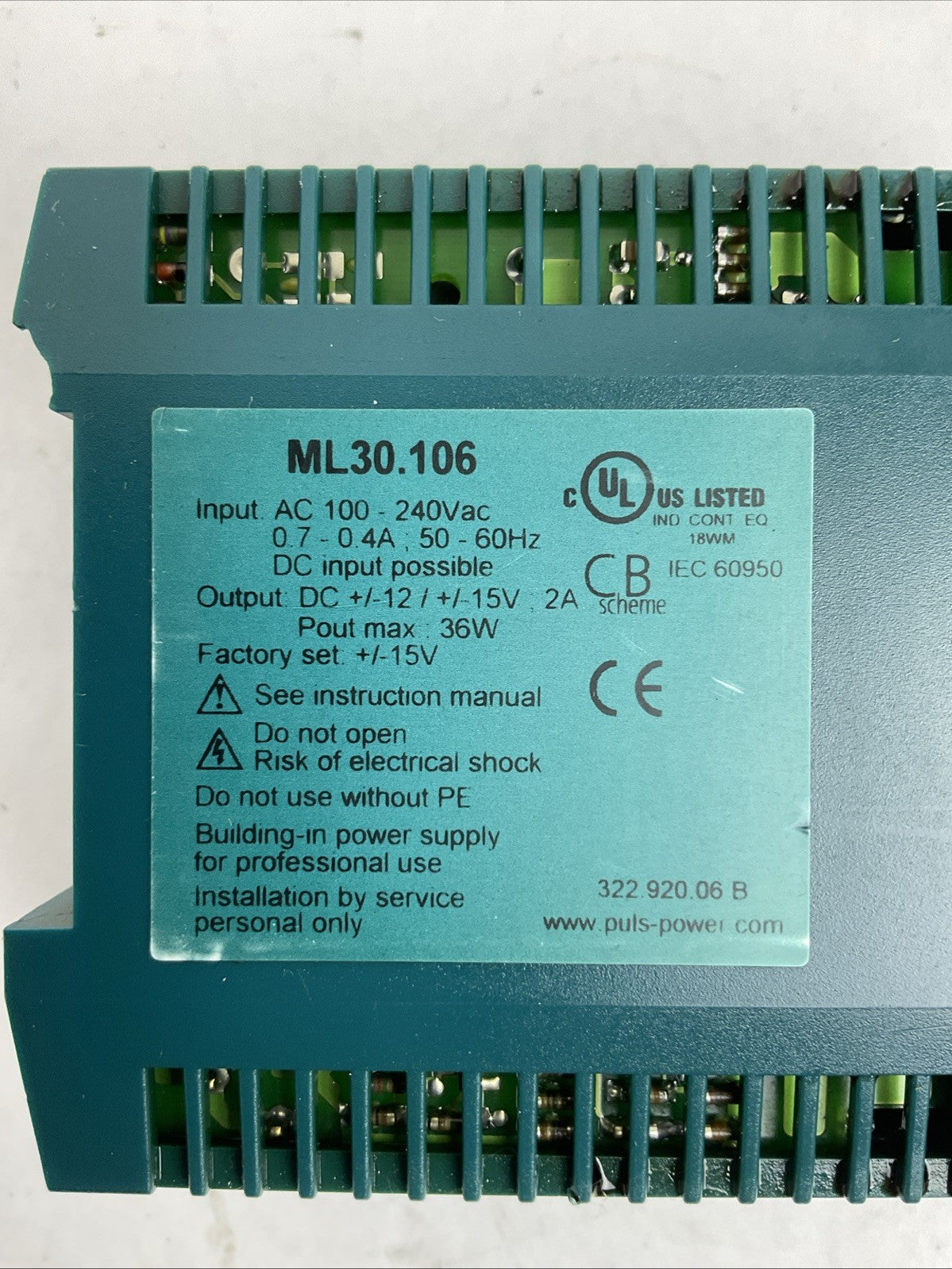 PULS ML30.106 POWER SUPPLY OUTPUT DC +/-15 / +/-15V 2A1