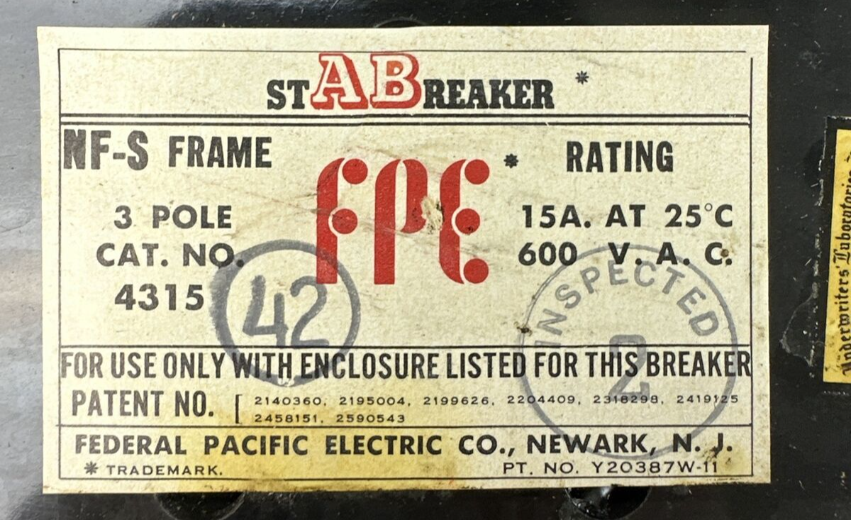 FPE 4315 STABREAKER 15AMP 600VAC 3POLE NF-S FRAME THERMAL AND MAGNETIC TRIP1