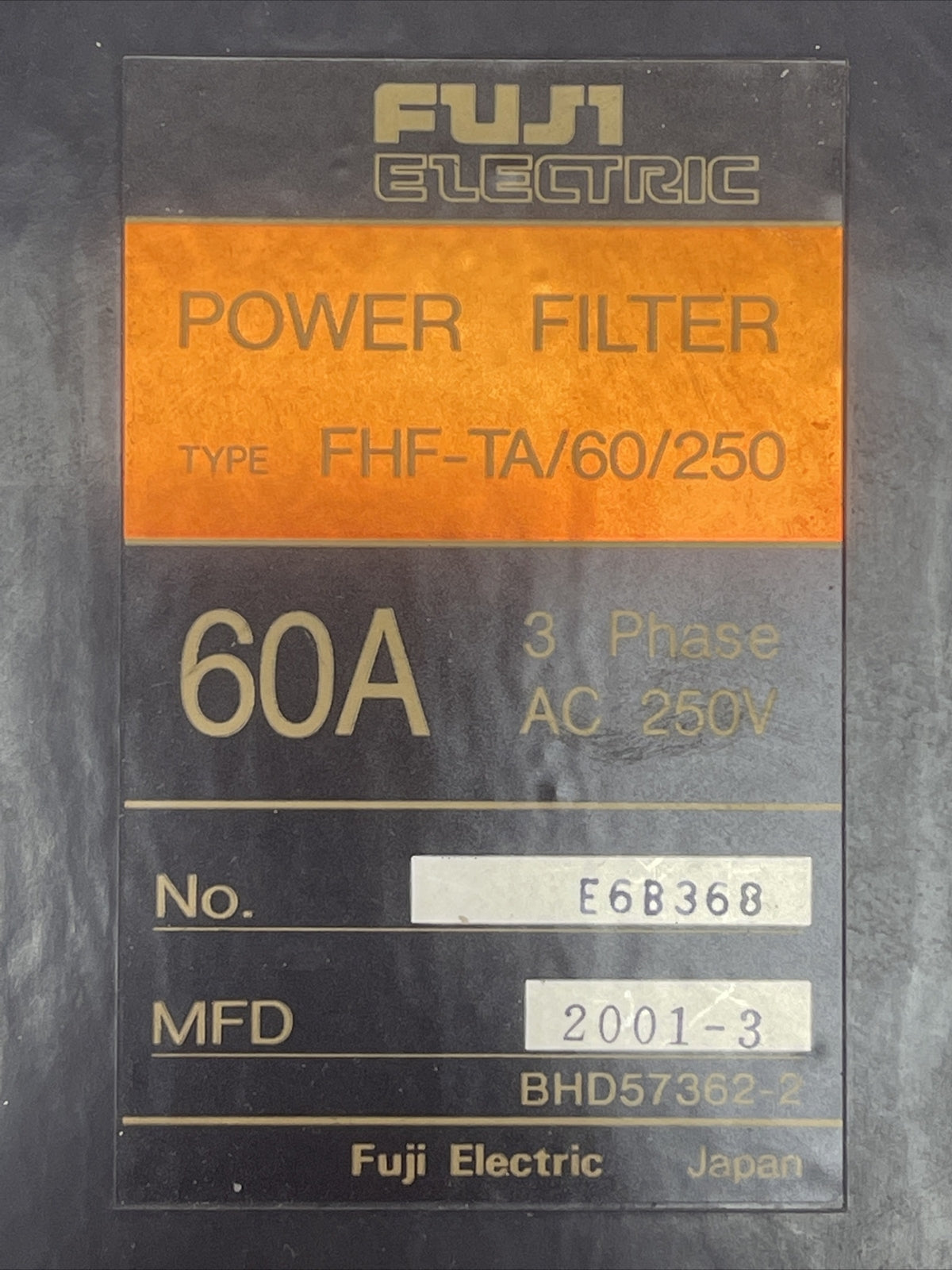 FUJI ELECTRIC FHF-TA/60/250 POWER FILTER 60A 250VAC 3PHASE1