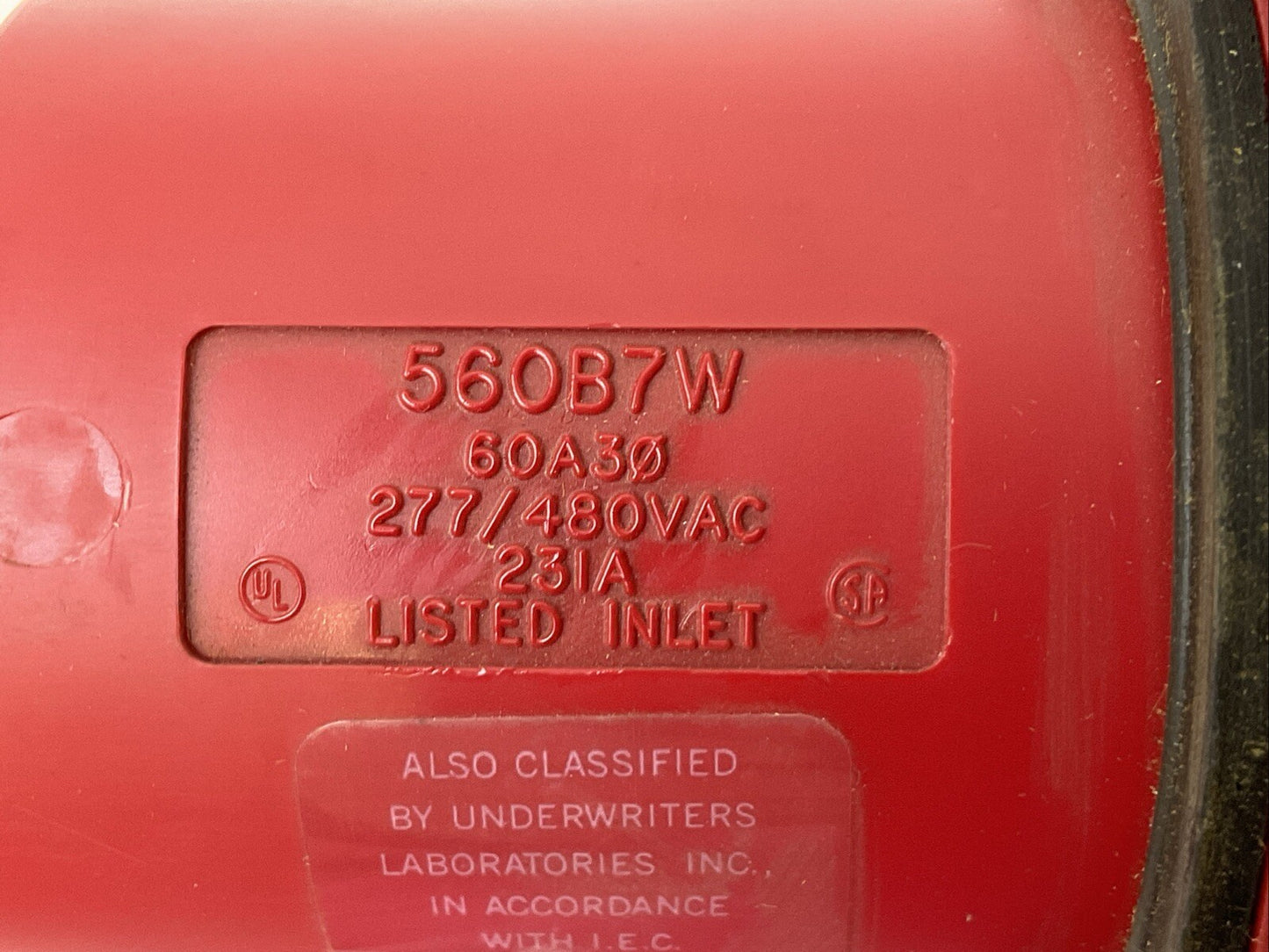 HUBBELL HBL560B7W PIN & SLEEVE INLET 277/480VAC 60A1