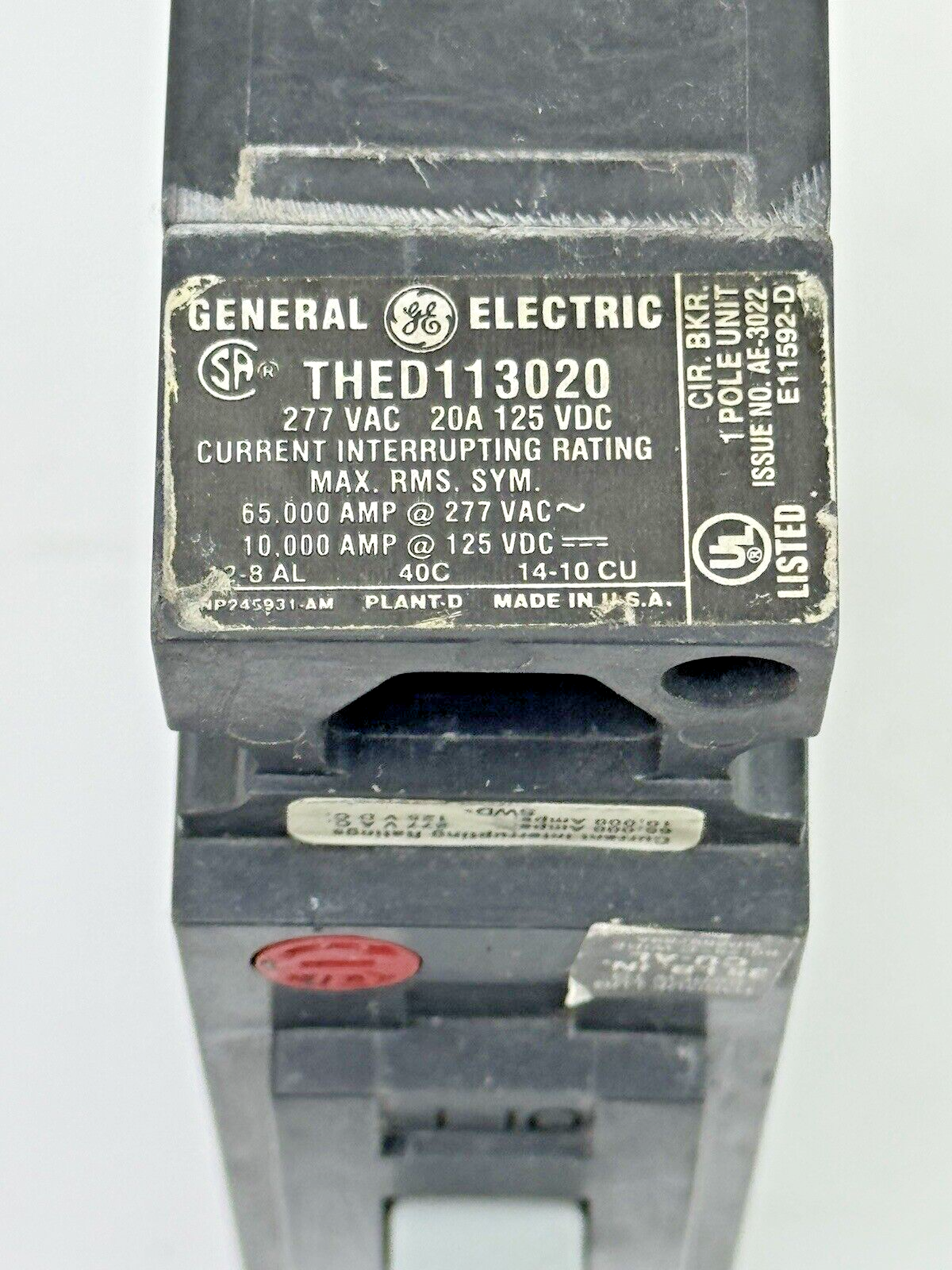 GE - THED113020 - MOLDED CASE CIRCUIT BREAKER - 1 POLE/277VAC/20A1