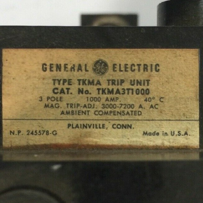 GE TKMA3T1000 CIRCUIT BREAKER TRIP UNIT 1000 AMP 3 POLE MAG TRIP ADJ 3000-7200A1