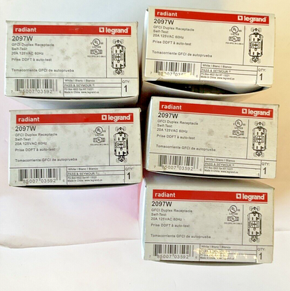 LEGRAND 2097W GFCI DUPLEX RECEPTACLE 20A 125VAC 60HZ RADIANT****LOTOF5****8