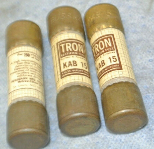 LOT of 3 / BUSSMANN / TRON KAB15 / SEMICONDUCTOR FUSE / 15A / 250V / NEW SURPLUS0