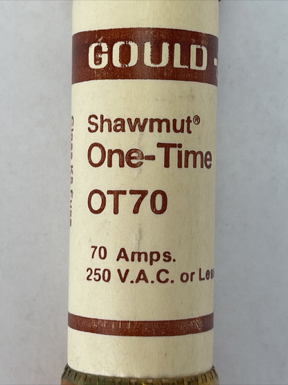 GOULD SHAWMUT OT70 ONE-TIME FUSE 70AMP 250VAC CLASS K5 (LOT OF 5)1