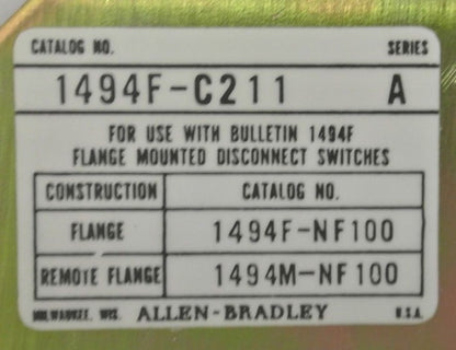 ALLEN-BRADLEY 1494F-C211 Ser. A  FUSE BLOCK ADAPTER PLATE 250V, 100A w/ X-4006561