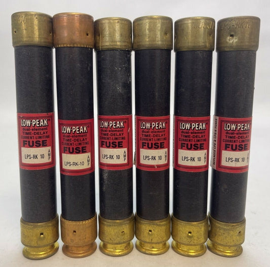 BUSSMANN LPS-RK 10 LOW-PEAK DUAL ELEMENT TIME-DELAY FUSE 10AMP 600VAC (LOT OF 6)0