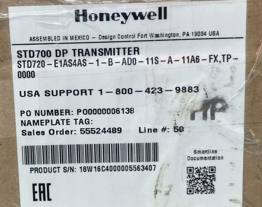 HONEYWELL STD720-E1AS4AS-1-B-AD0-11S-A-11A6-FX,TP-0000 STD700 DP TRANSMITTER1